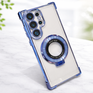 Samsung Galaxy S25 Ultra Cover - Blue - New Premnium Quality Clear Electroplated Stand Protective Case